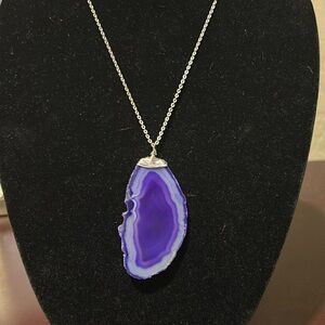 Purple & Silver Genuine Agate Geode necklace